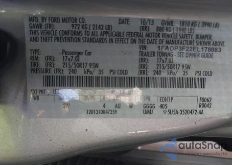 2014 Ford Focus Se z USA, uszkodzony, nr VIN 1FADP3F22EL178883